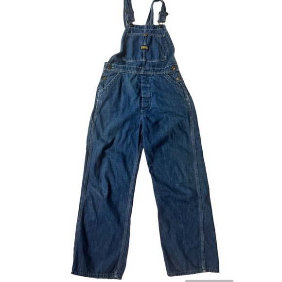 Vintage Denim - Vintage Sanforized Denim Button Overalls Work Wear Jeans Pants Railroad Distress